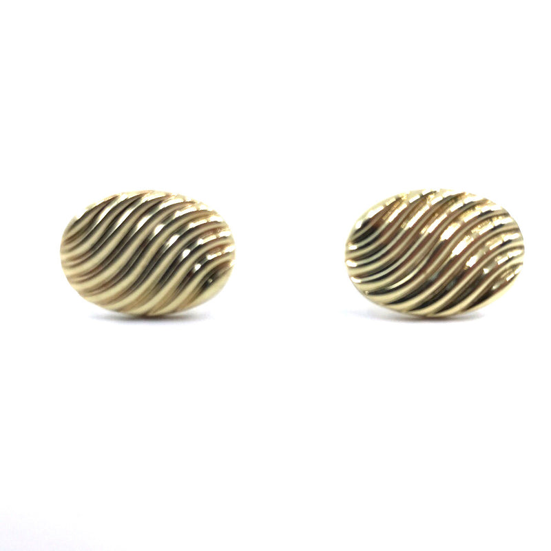 9ct Gold solid cufflinks round oval swirl ridged embossed West Germany Pforzheim AD mark