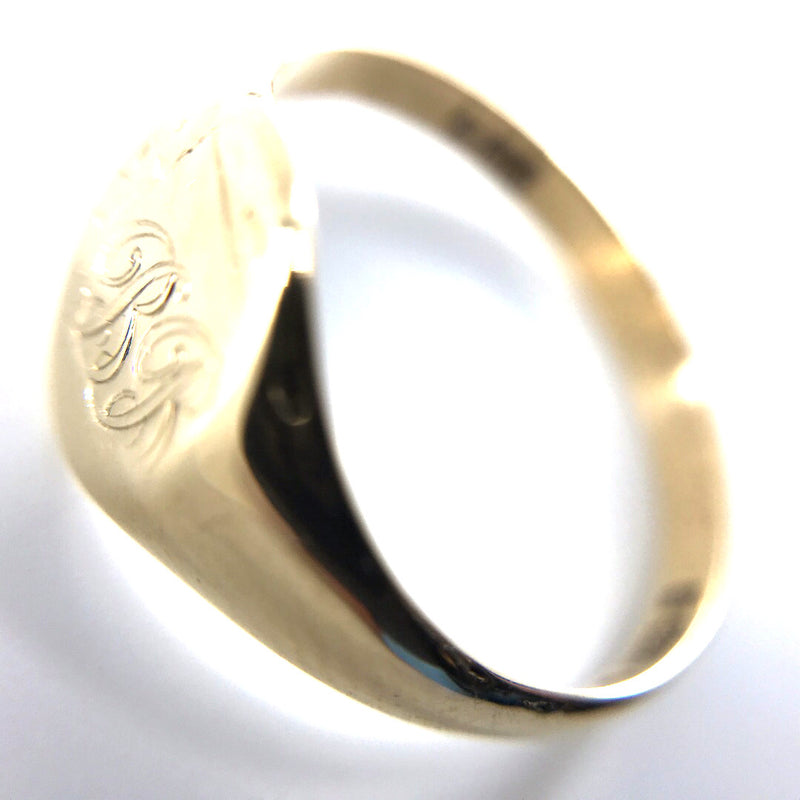 Oval 9ct yellow gold gents mens signet ring size R England London 1960s initials BB