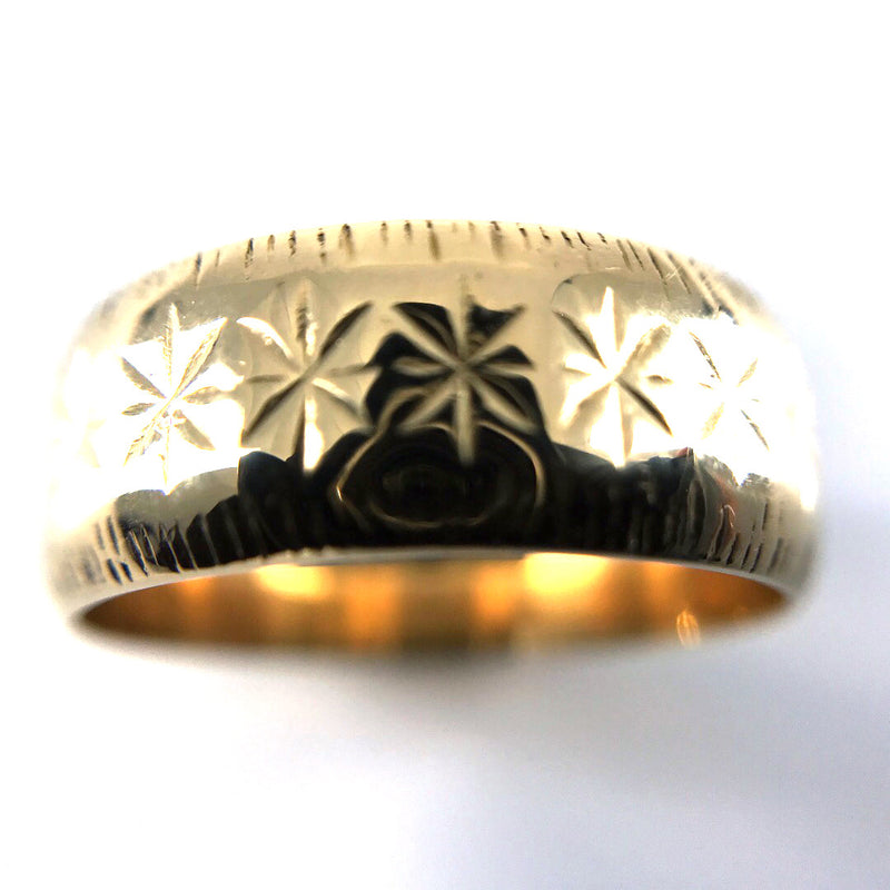 Star 18ct yellow gold gents mens signet ring size R England Birmingham 1970s