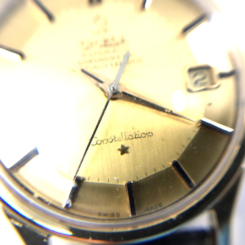 Pie Pan Omega 18K gold constellation mens wrist watch vintage rare restored serviced automatic 1960s 24 Jewels