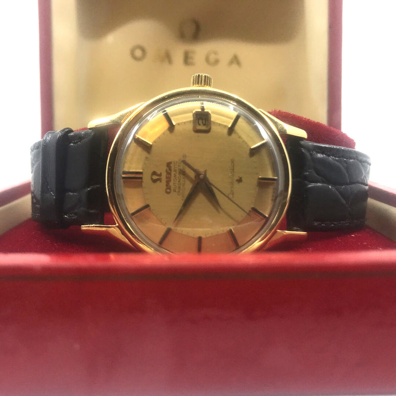 Pie Pan Omega 18K gold constellation mens wrist watch vintage rare restored serviced automatic 1960s 24 Jewels