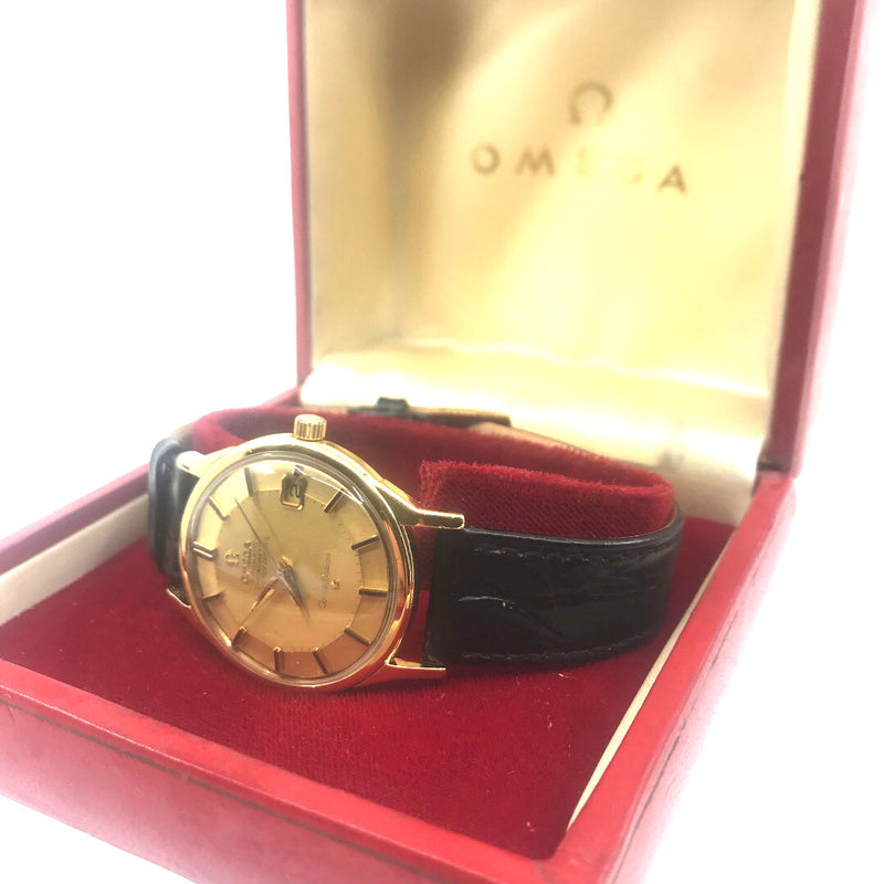 Pie Pan Omega 18K gold constellation mens wrist watch vintage rare restored serviced automatic 1960s 24 Jewels