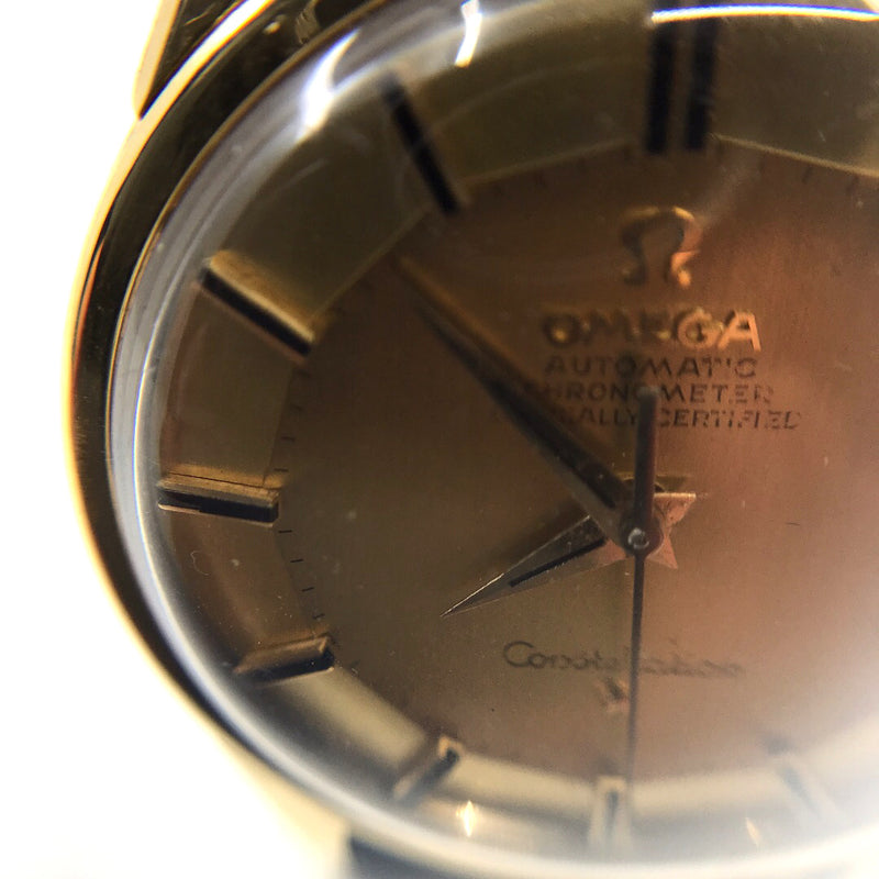 Pie Pan Omega 18K gold constellation mens wrist watch vintage rare restored serviced automatic 1960s 24 Jewels