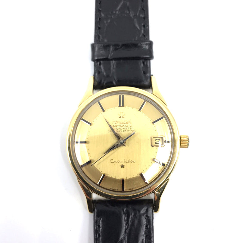 Pie Pan Omega 18K gold constellation mens wrist watch vintage rare restored serviced automatic 1960s 24 Jewels