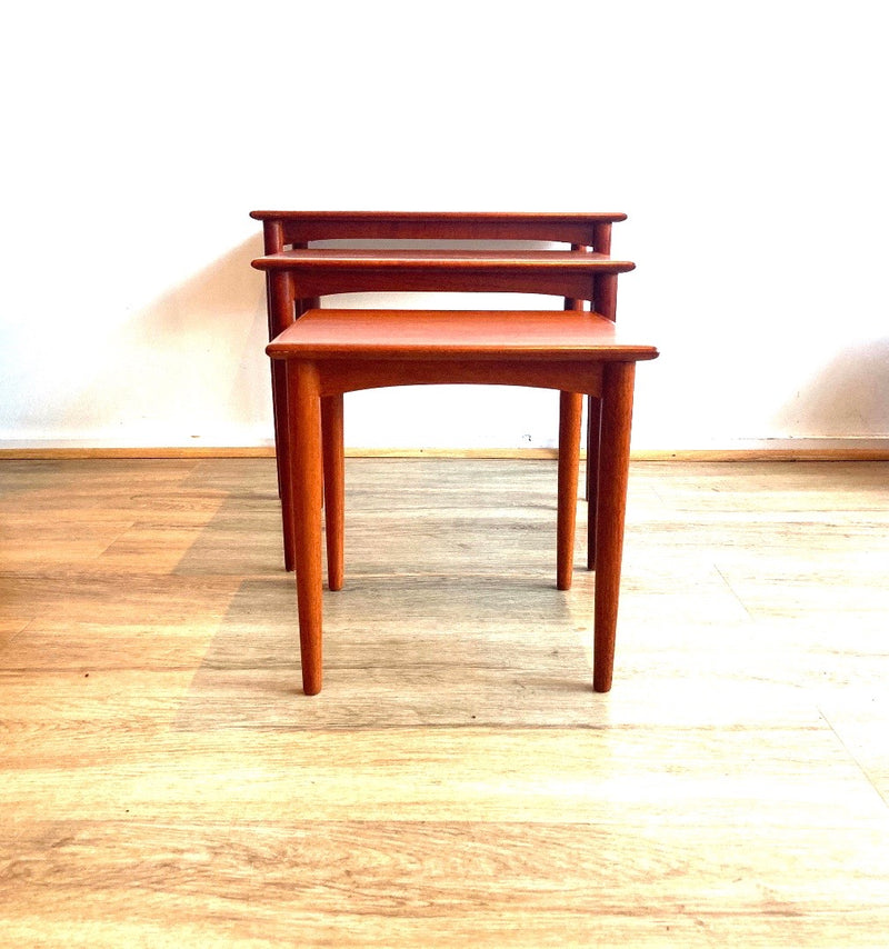 Pre order: Authentic 1960s Parker nest of tables three MCM furniture teak brown