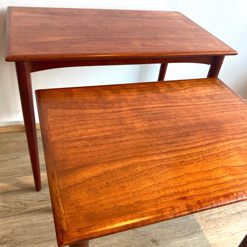 Pre order: Authentic 1960s Parker nest of tables three MCM furniture teak brown