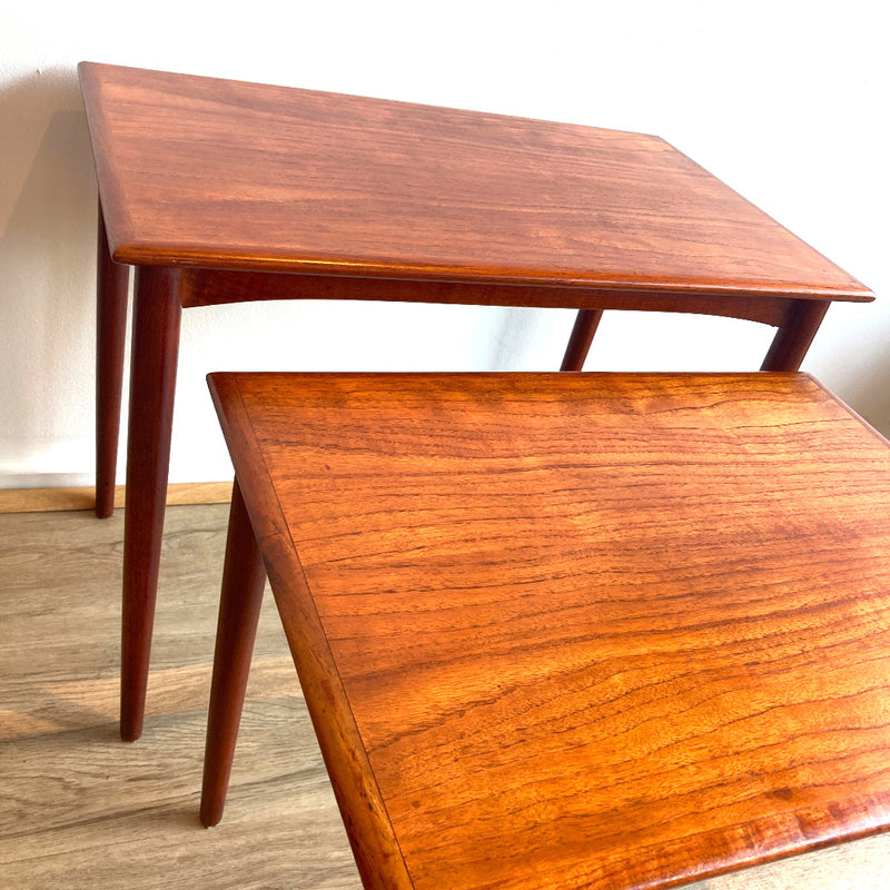 Pre order: Authentic 1960s Parker nest of tables three MCM furniture teak brown