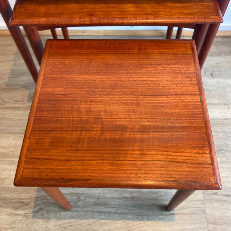 Pre order: Authentic 1960s Parker nest of tables three MCM furniture teak brown