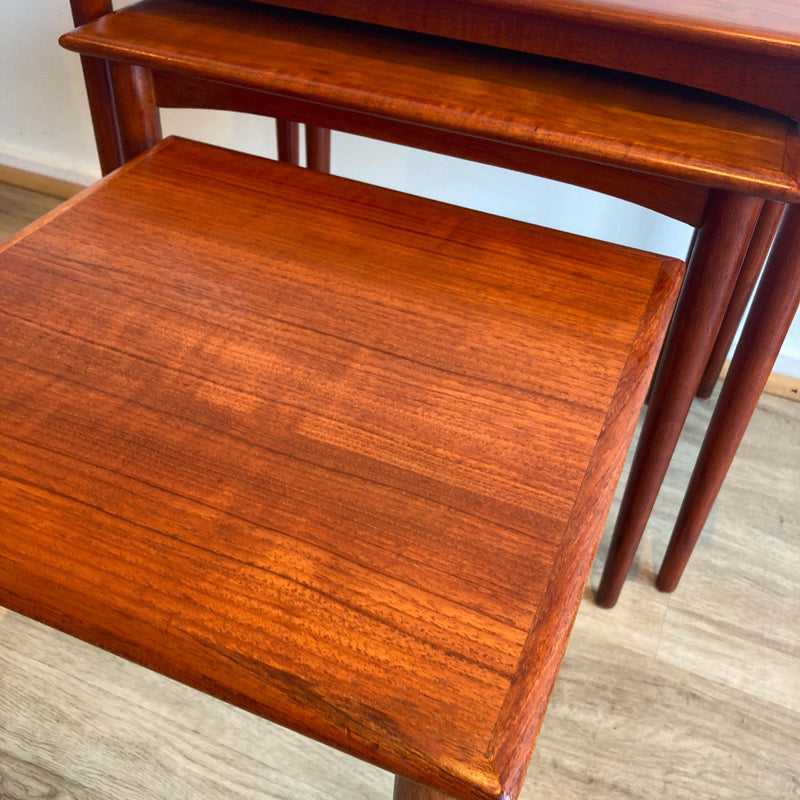 Pre order: Authentic 1960s Parker nest of tables three MCM furniture teak brown