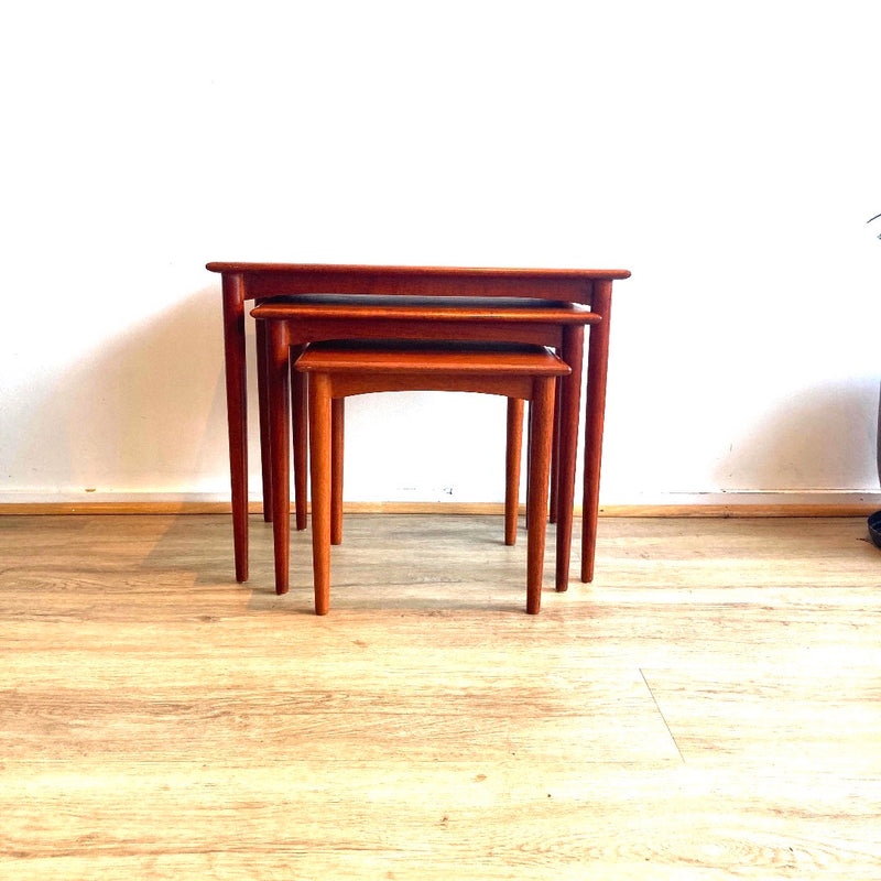 Pre order: Authentic 1960s Parker nest of tables three MCM furniture teak brown