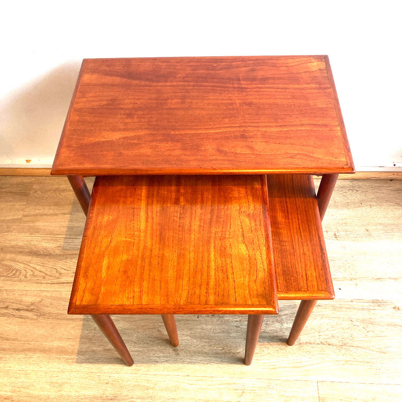 Pre order: Authentic 1960s Parker nest of tables three MCM furniture teak brown