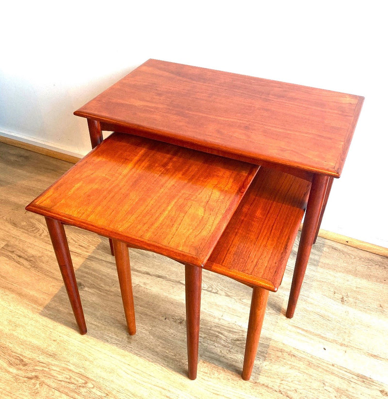 Pre order: Authentic 1960s Parker nest of tables three MCM furniture teak brown