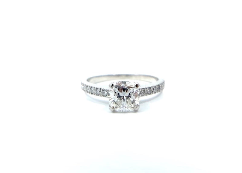 Tiffany & Co Novo Platinum diamond engagement ring matching brilliant cut diamond wedding ring