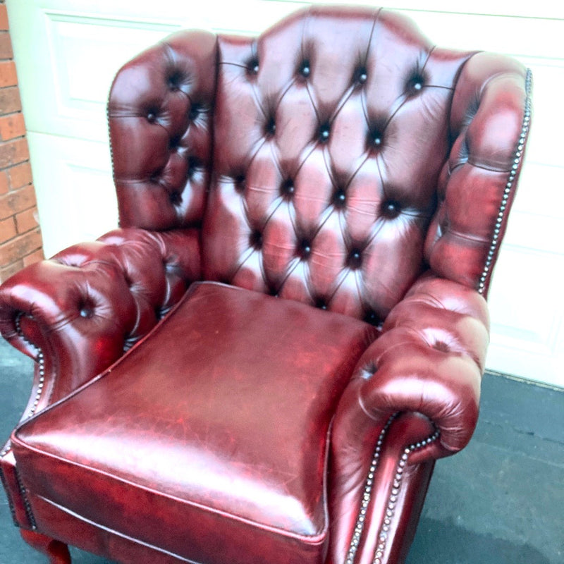 Vintage Chesterfield Leather Ox Blood Gascoigne 4 piece lounge suite restored