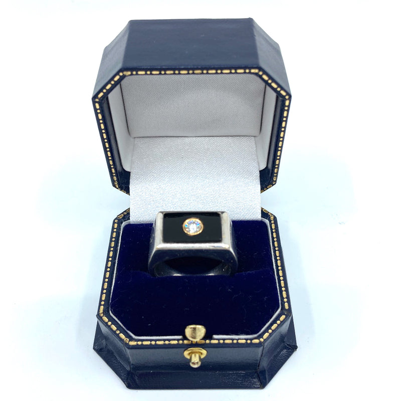 18ct white gold brilliant cut diamond onyx dress gents ring custom made