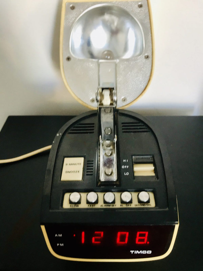 Timco Led Clock Radio Space Lamp Ivory Black 1970s retro Hong Kong