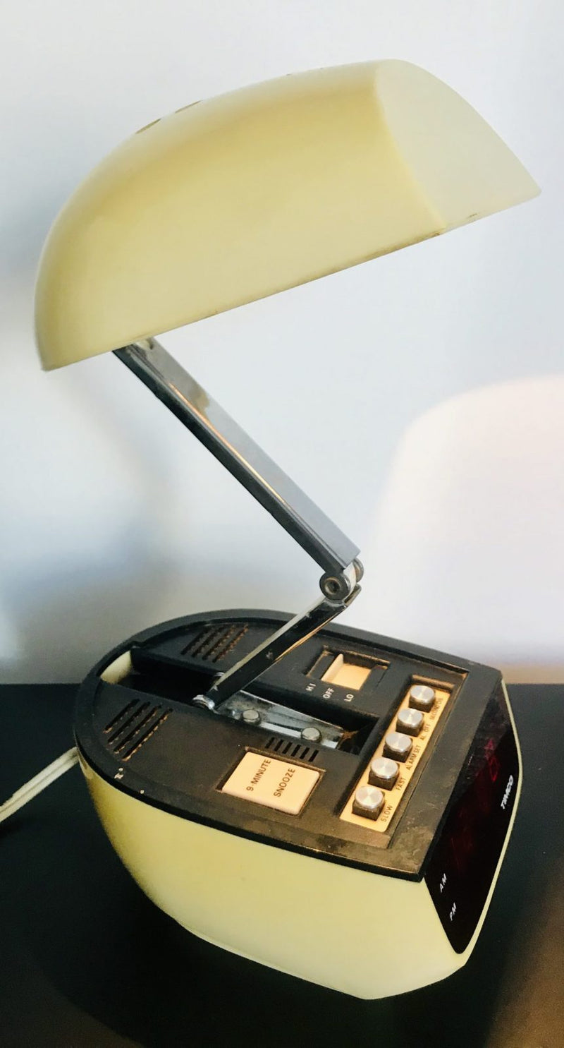 Timco Led Clock Radio Space Lamp Ivory Black 1970s retro Hong Kong