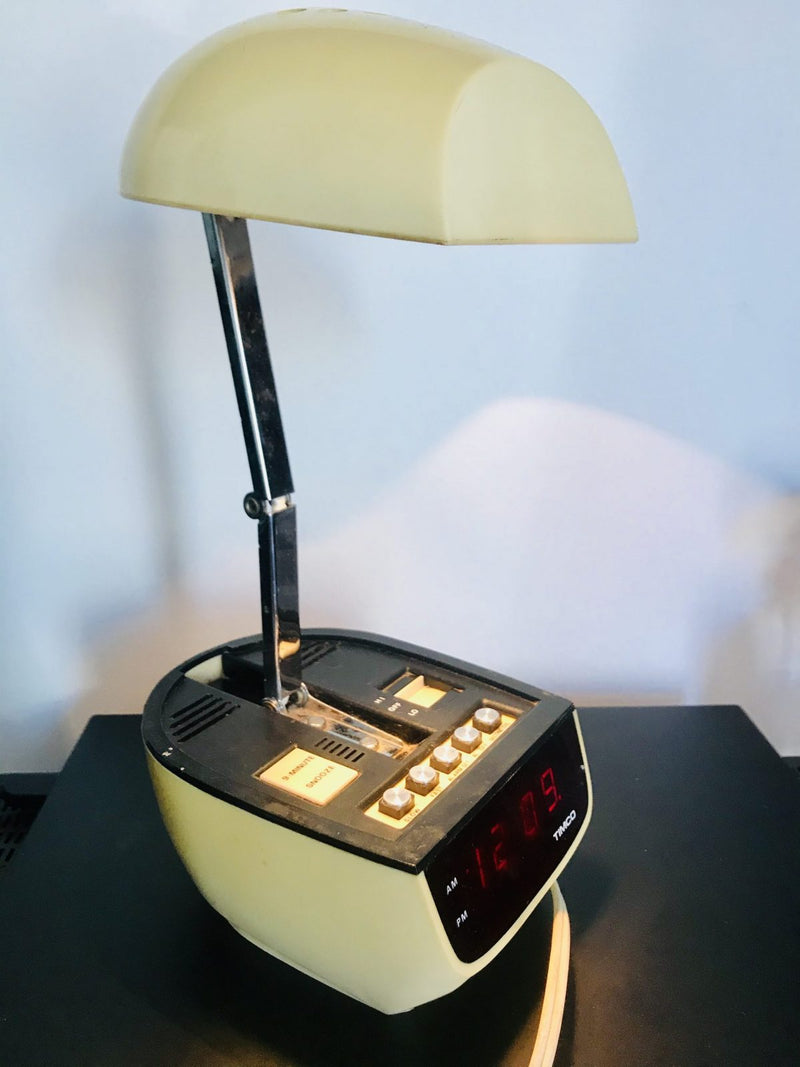 Timco Led Clock Radio Space Lamp Ivory Black 1970s retro Hong Kong
