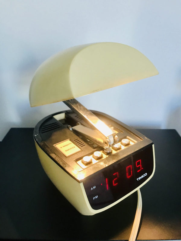 Timco Led Clock Radio Space Lamp Ivory Black 1970s retro Hong Kong